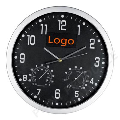 nástěnné hodiny s teploměrem, vlhkoměrem a s vyjmutelným štítkem pro logo APOLO