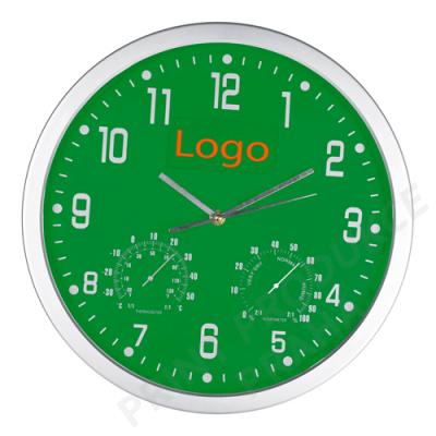 nástěnné hodiny s teploměrem, vlhkoměrem a s vyjmutelným štítkem pro logo APOLO